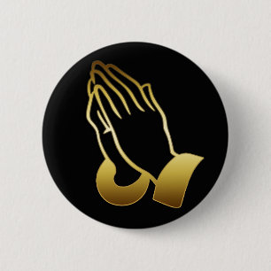 GOLD PRAYING HANDS 6 CM ROUND BADGE