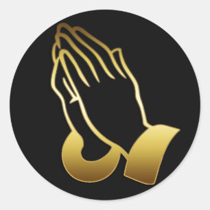 GOLD PRAYING HANDS CLASSIC ROUND STICKER