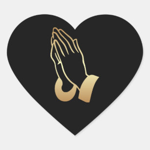 Gold Praying Hands Heart Sticker