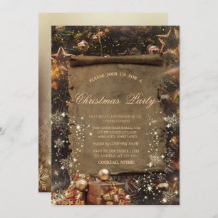 Gold Presents,Snowflakes Vintage Company Invitation