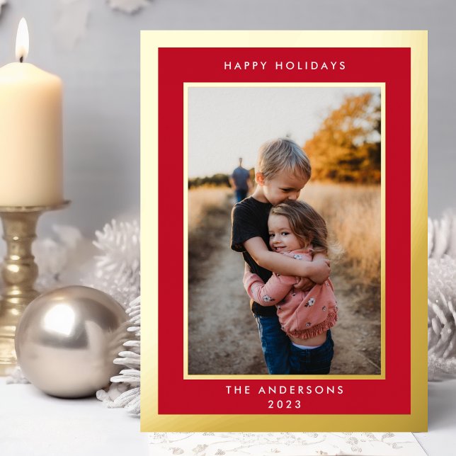 Gold Pressed Bold Elegance Christmas Border Photo Foil Holiday Card (Creator Uploaded)