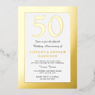 Gold Pressed Border 50th Wedding Anniversary Gold