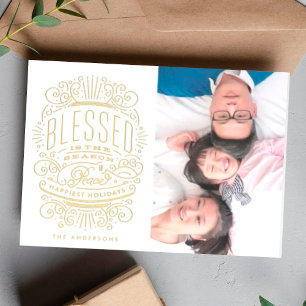 Gold Pressed Christmas Greeting Photo Foil Holiday Card