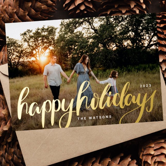 Gold Pressed Handwritten Happy Holidays Foil Holiday Card (Creator Uploaded)