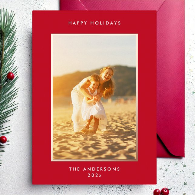 Gold Pressed Simple Elegant Christmas Frame Photo Foil Holiday Card (Creator Uploaded)