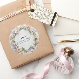 Gold Pressed Wildflower in Bloom Baby Shower Classic Round Sticker