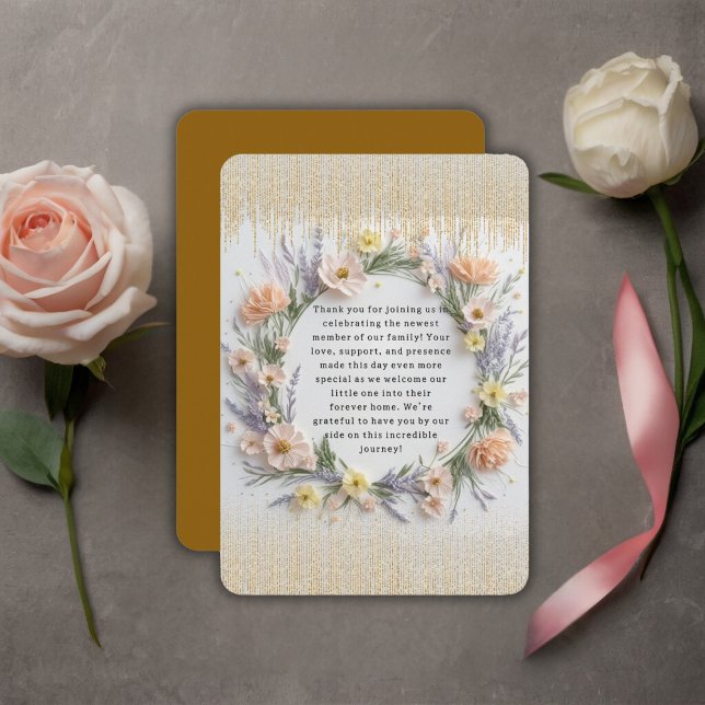 Gold Pressed Wildflower in Bloom Baby Shower Thank You Card (Creator Uploaded)