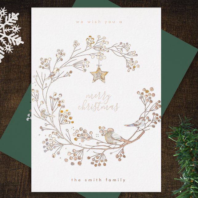 Gold Pressed Wreath Merry Christmas Happy New Year Foil Holiday Card (Creator Uploaded)