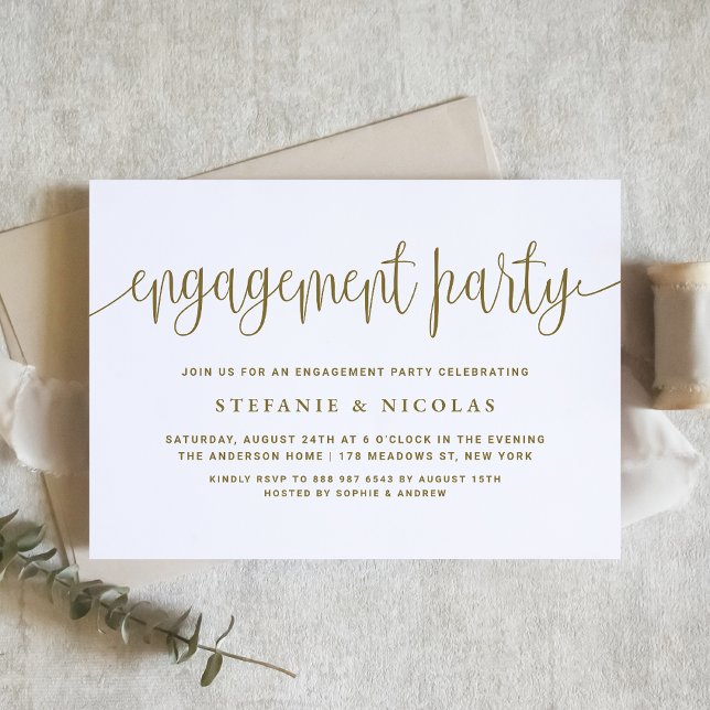 Gold Pretty Calligraphy Engagement Party Invitation (Creator Uploaded)