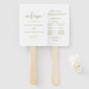 Gold Pretty Calligraphy Script Wedding Program Hand Fan