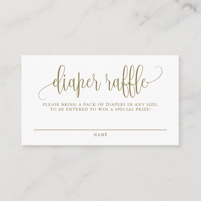 Gold Pretty Script Baby Shower Diaper Raffle Enclosure Card (Front)