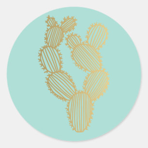 Gold Prickly Cactus Doodle Classic Round Sticker