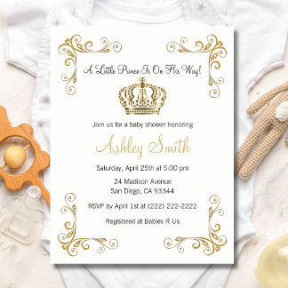 Gold Prince Baby Shower Invitation - Personalised