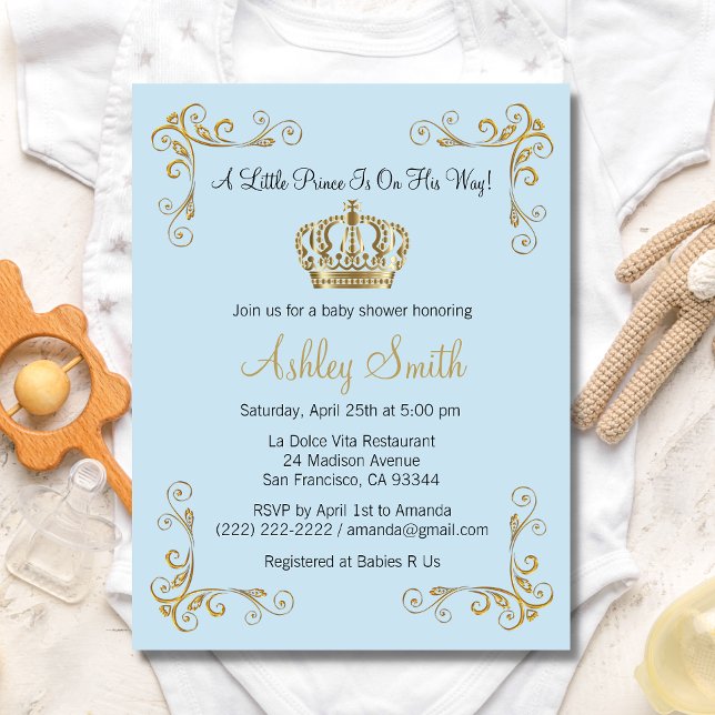 Gold Prince Baby Shower Invitation - Personalised (Creator Uploaded)