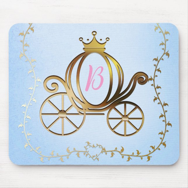 Gold Princess Carriage Blue Storybook Mouse Mat (Front)