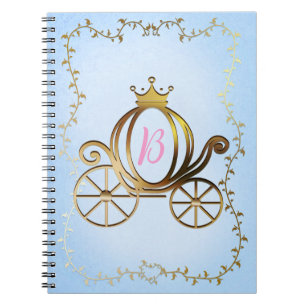 Gold Princess Carriage Blue Storybook Personalised Notebook