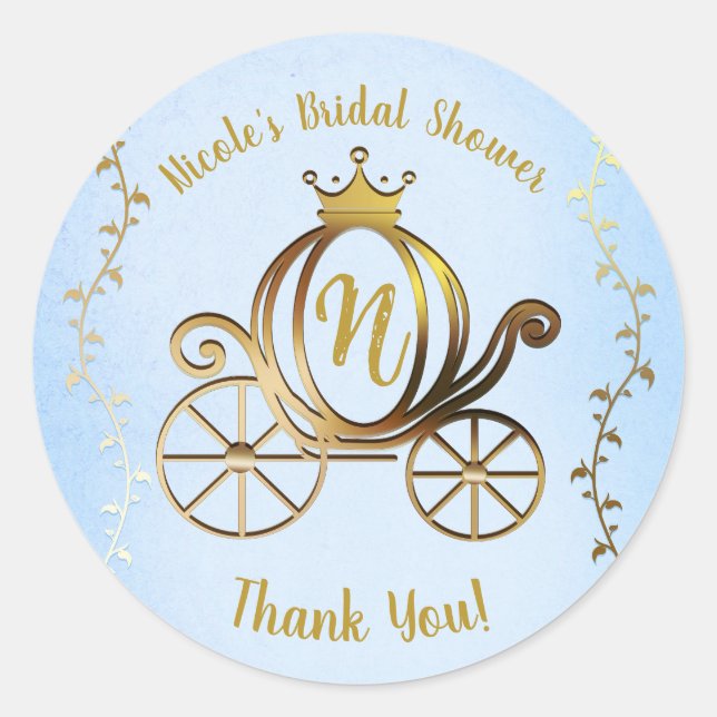 Gold Princess Carriage Blue Storybook Royal Classic Round Sticker (Front)