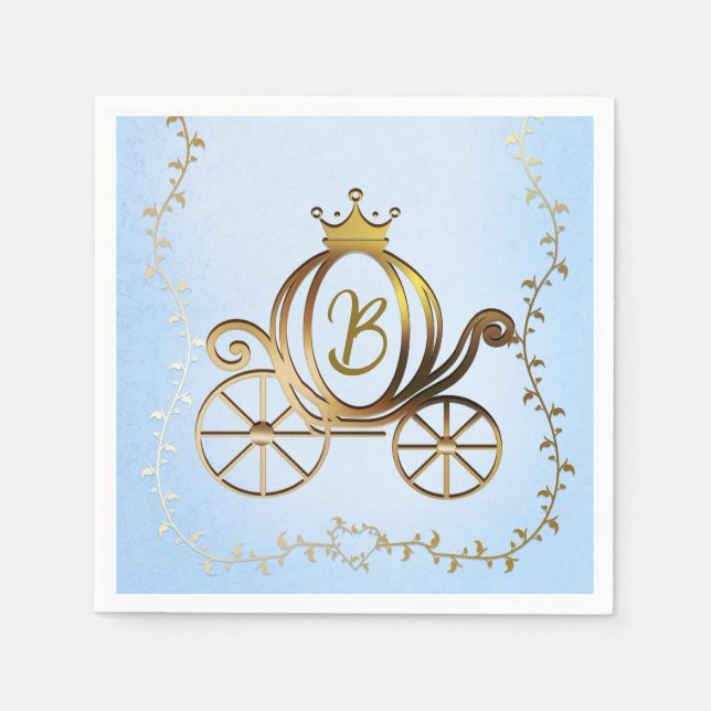 Gold Princess Carriage Blue Storybook Royal Napkin (Front)