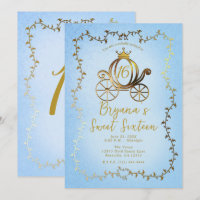 Gold Princess Carriage Blue Storybook Sweet 16