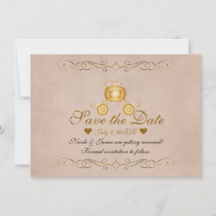 Gold Princess Cinderella Carriage Save the Date Invitation
