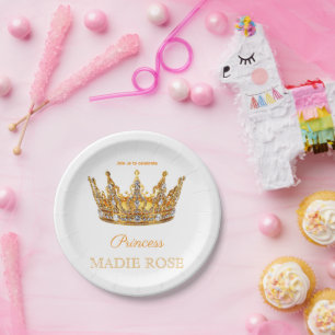 Gold Princess Crown Fairytale Birthday Paper Plate