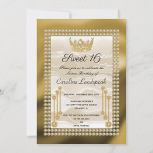 Gold & Princess Crown with Cream Silk Invitation