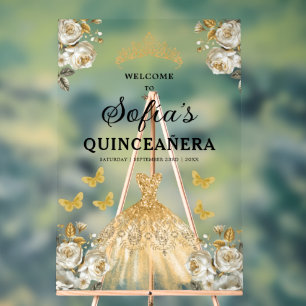 Gold Princess Quinceañera Birthday Welcome Acrylic Sign