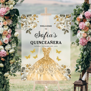 Gold Princess Quinceañera Birthday Welcome  Acrylic Sign