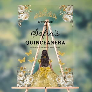 Gold Princess Quinceañera Birthday Welcome  Acrylic Sign