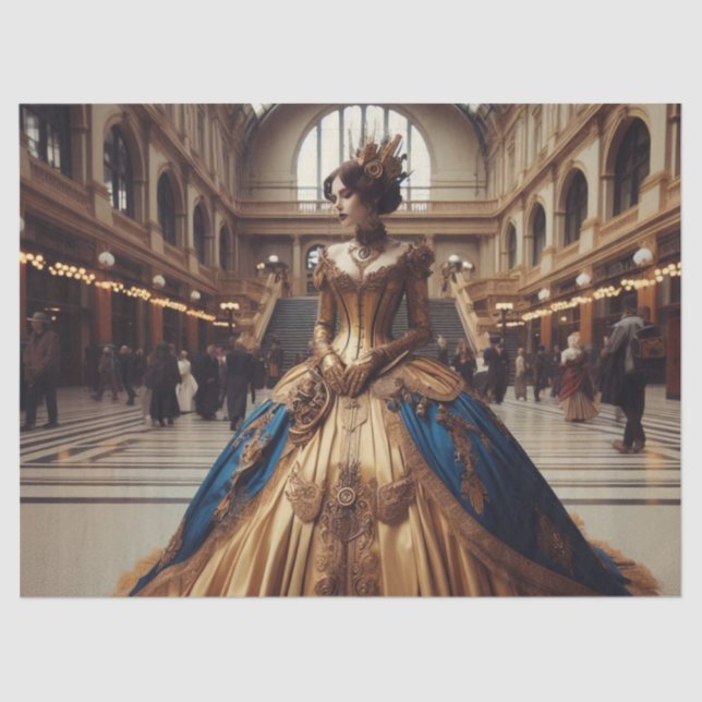 Gold Princess Steampunk Victorian Decoupage  Tissue Paper (Front)