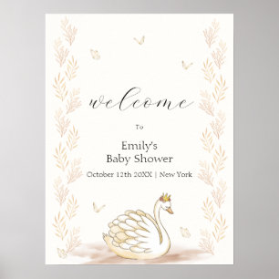 Gold Princess Swan Butterfly Baby Shower Welcome Poster