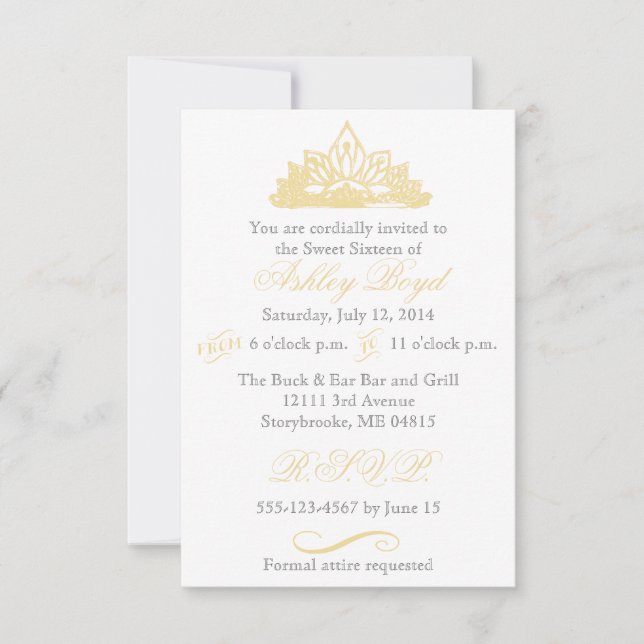 Gold Princess Sweet Sixteen Invitation (Front)