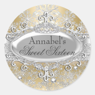 Gold Princess Winter Wonderland Sweet 16 Sticker