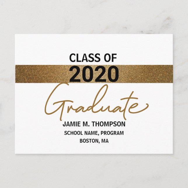 Gold print Class of 2020 Graduation announcement Postcard (Front)