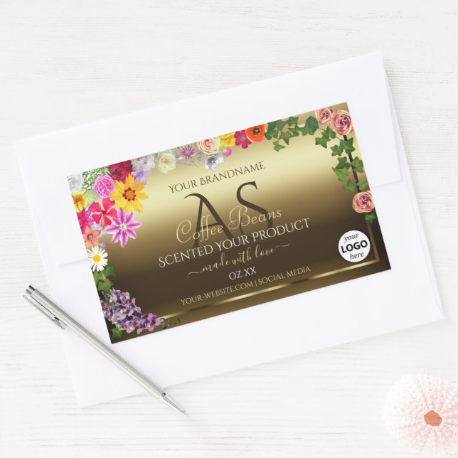 Gold Product Labels Colourful Flowers Monogram Log (Envelope)