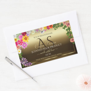 Gold Product Labels Colourful Flowers with Monogra