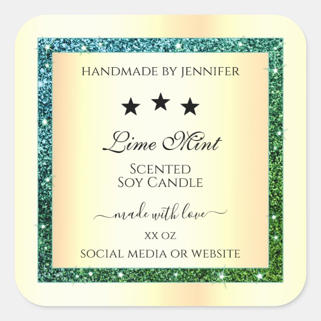 Gold Product Packaging Labels Teal Green Glitter (Front)