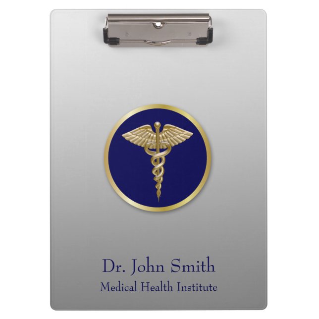 Gold Professional Caduceus Medical Blue Clipboard (Front)