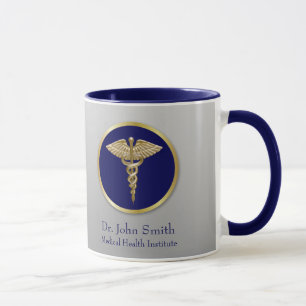 Gold Professional Caduceus Medical Blue Mug