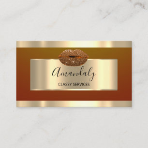 Gold Professional Makeup ArtistGlitter  Kiss Lips Business Card