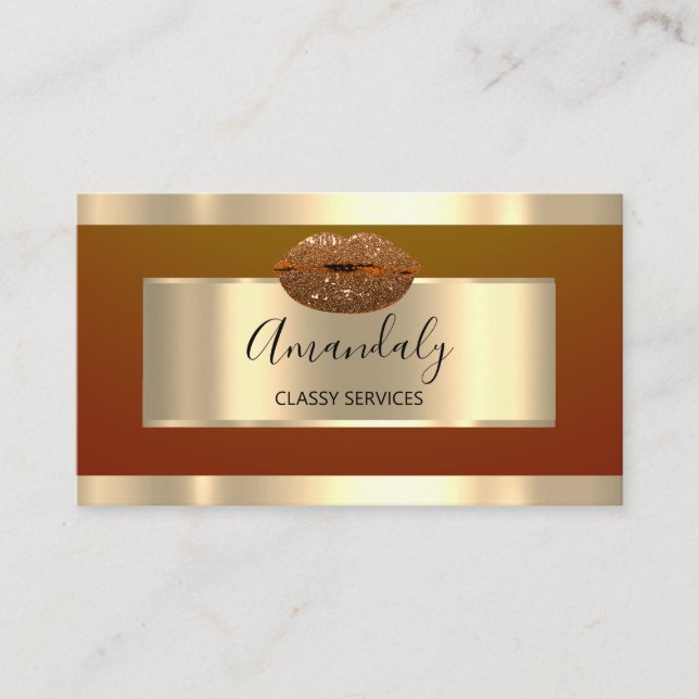 Gold Professional Makeup ArtistGlitter  Kiss Lips Business Card (Front)