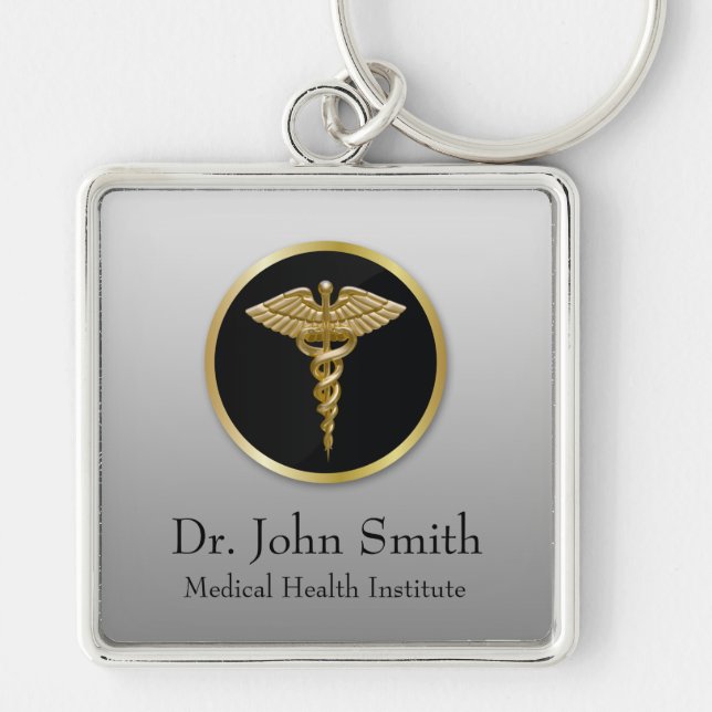 Gold Professional Medical Caduceus - Keychain (Front)