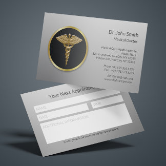 Gold Professional Medical Caduceus Notes Box Appointment Card