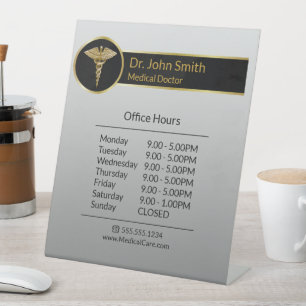 Gold Professional Medical Caduceus Opening Hours Pedestal Sign