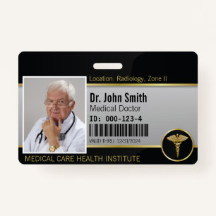 Gold Professional Medical Caduceus Photo ID ID Badge