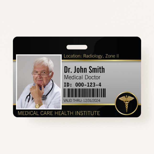 Gold Professional Medical Caduceus Photo ID ID Badge (Front)