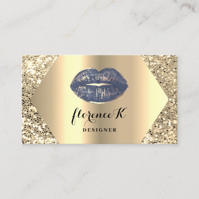 Gold Professional Permanent Makeup Artist Blue Business Card (Front)