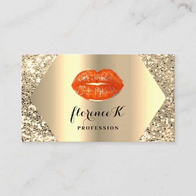 Gold Professional Permanent Makeup Artist Coral Business Card (Front)