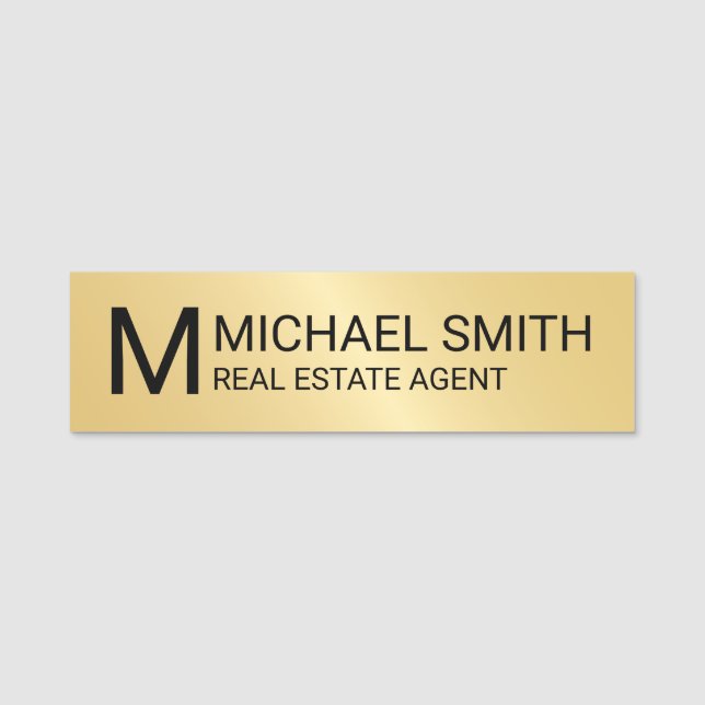 Gold Professional Personalised Monogram and Name Name Tag (Front)