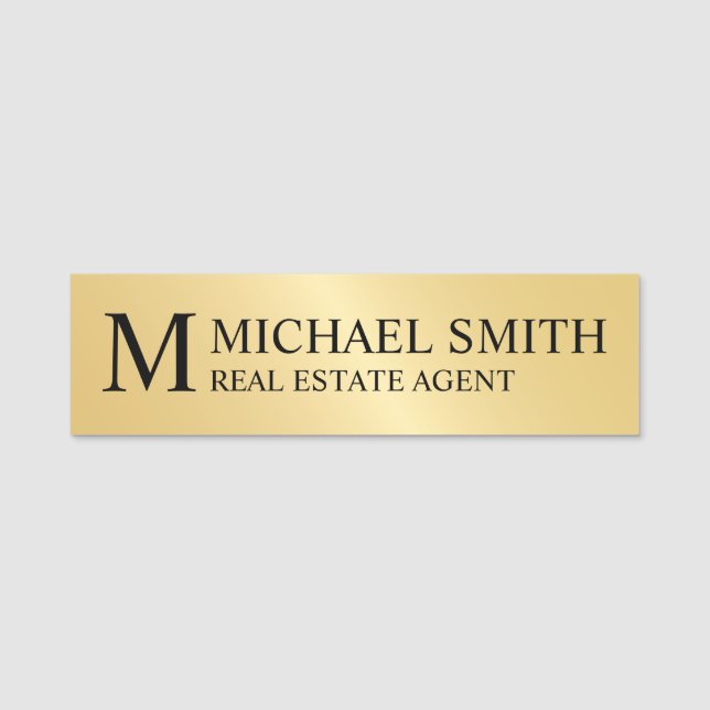 Gold Professional Personalised Monogram and Name Tag (Front)
